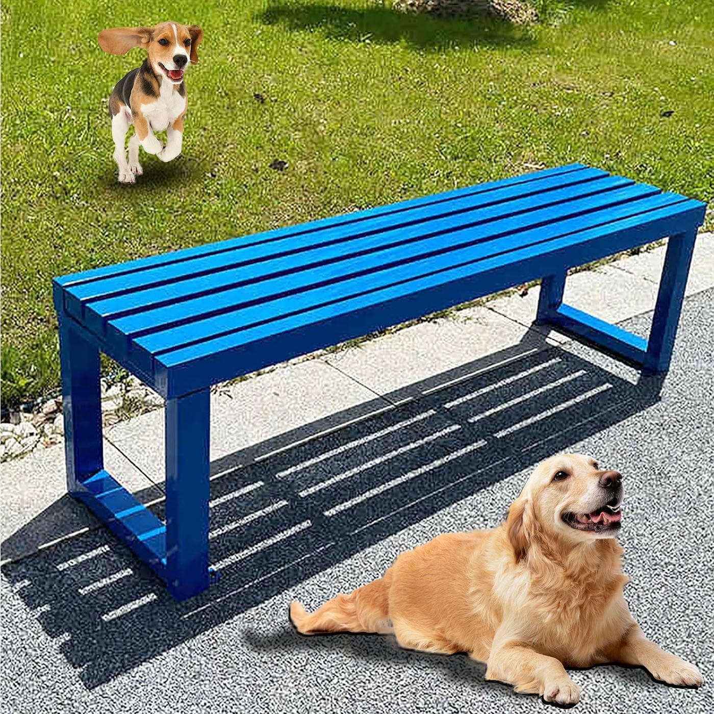 LKPMGOA Pure Wrought Iron Metal Garden Bench with Reserved Fixing Holes, Backless Outdoor Bench, 2-3 Person Seat, for Hospital/School/Plaza(Blue,80cm)