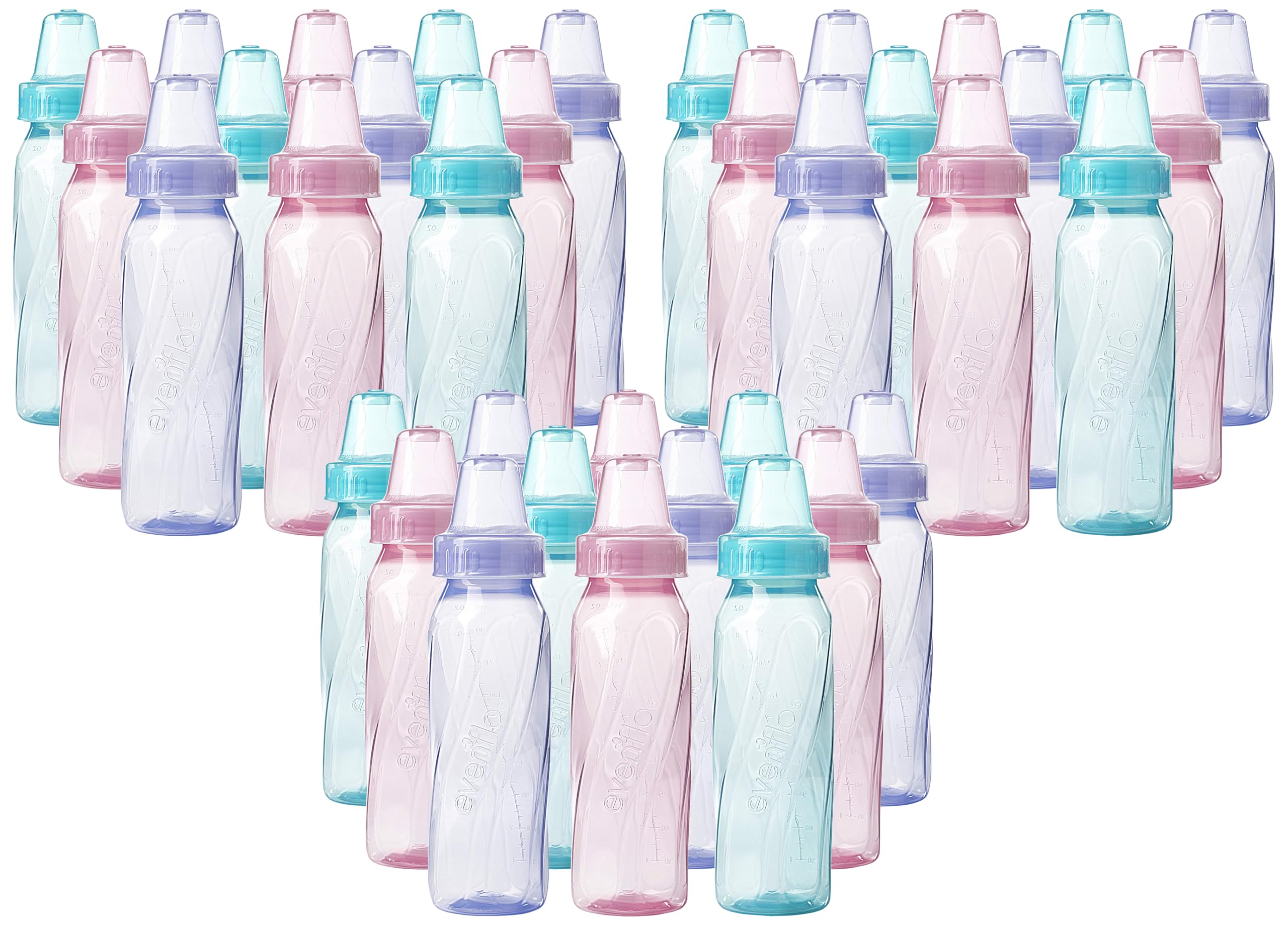 Evenflo Feeding Baby Bottles, Standard Neck, 8 Ounce | Tinted Plastic | Pink/Lavender/Teal | Pack of