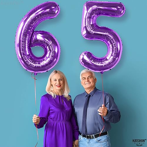 Miniatura 8 de KatchOn, Globo morado gigante del número 65 de 40 pulgadas, globo de 65 años, decoración de cumpleaños 65, fiesta de cumpleaños 65, fiesta de