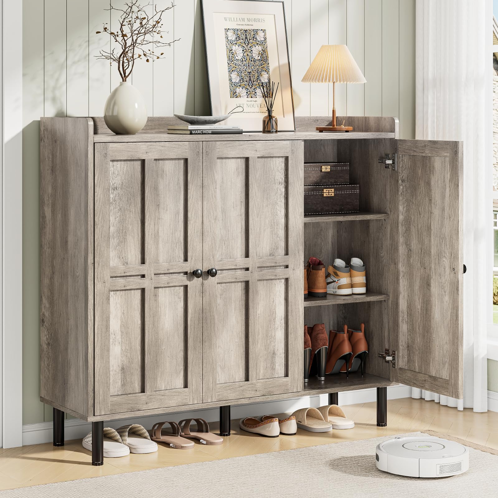 ONBRILL Entryway Shoe Cabinet with 3 Doors &amp; Adjustable Shelves (Gray Wash)