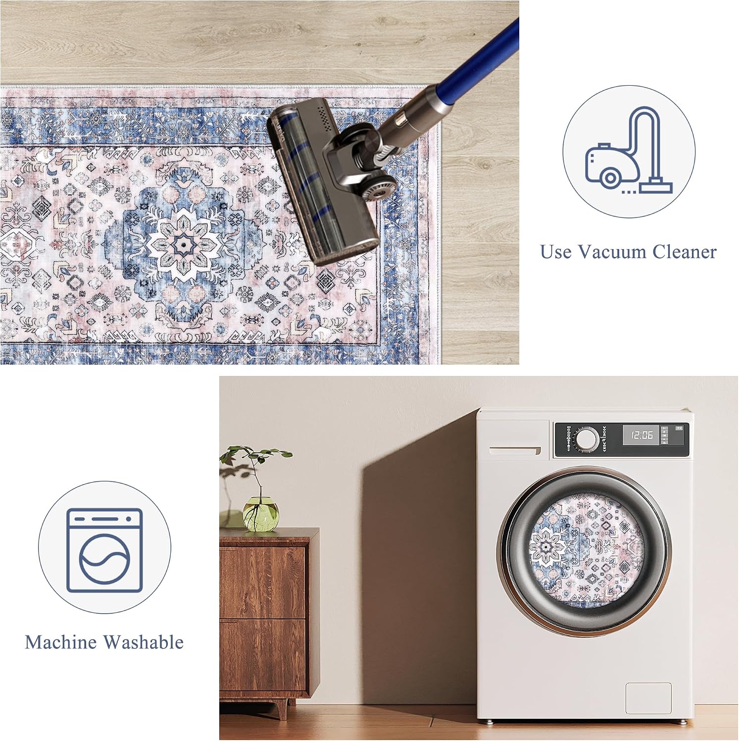 Pauwer Kitchen Rugs Sets of 3, Non Slip Washable Kitchen Mats, Blue image 4