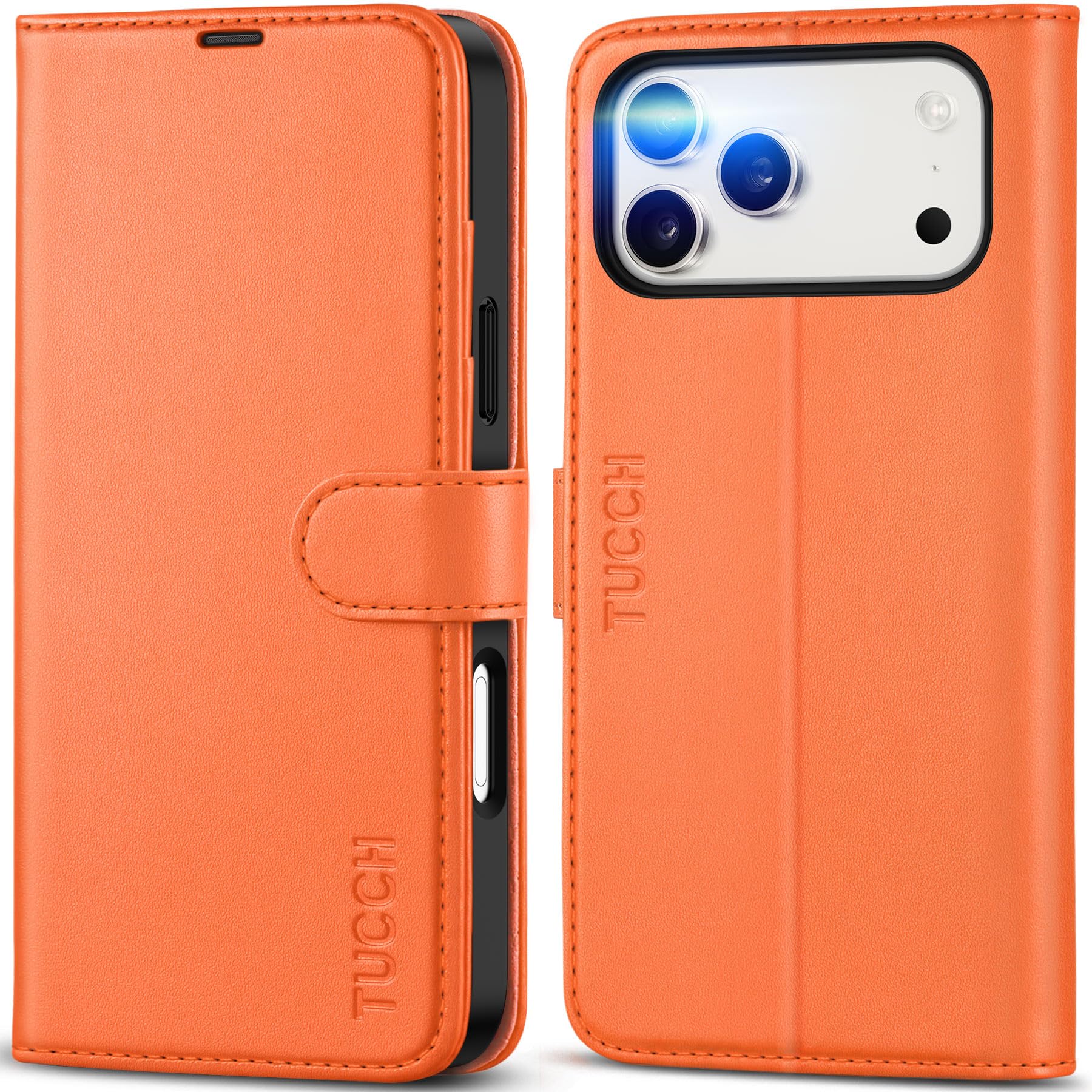 Photo 1 of TUCCH Wallet Case for iPhone 17 Pro Max (6.9") 2025, RFID Blocking 4 Card Holders | Kickstand | Shockproof TPU Shell | PU Leather | Magnetic Closure | Protective Flip Folio Cover | Orange
