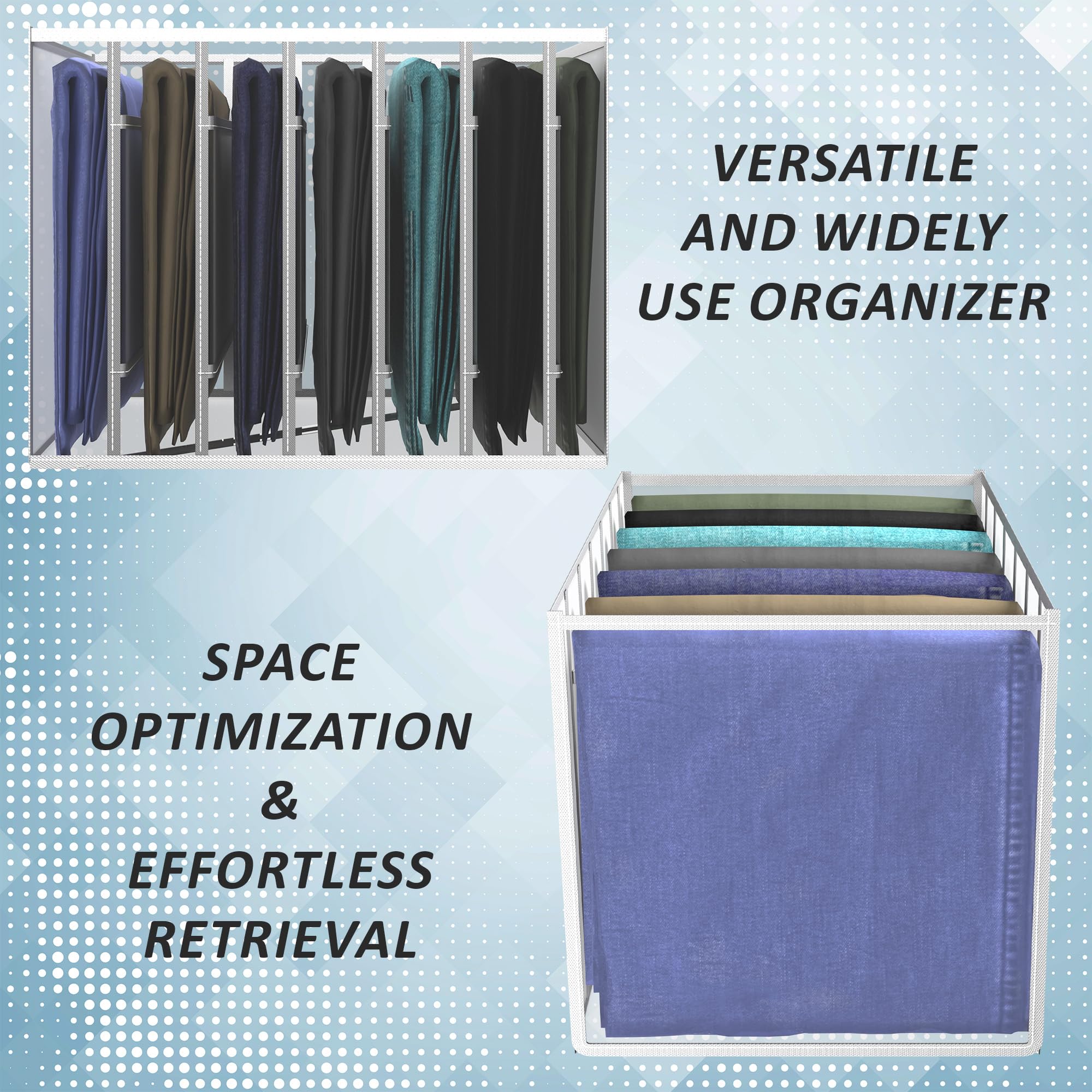 Kuber Industries Stoff-Organizer | Kleiderschrank-Organizer | Aufbewahrungsbox mit 7 Fächern für Jeans-Hosen und Hemden | Faltbarer Schubladen-Organizer aus PVC | transparent | .40 mm | 3 Stück | Weiß