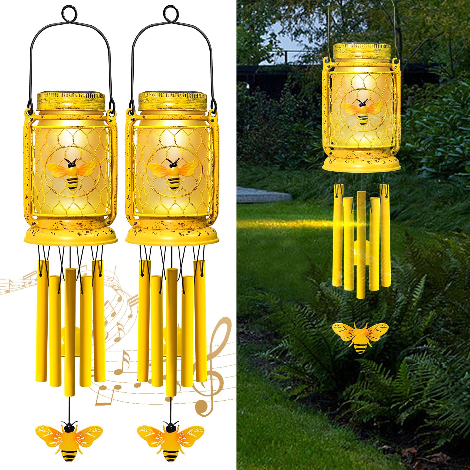 Carillon éolien solaire abeille étanche IP65 pour résister à la pluie sur le balcon