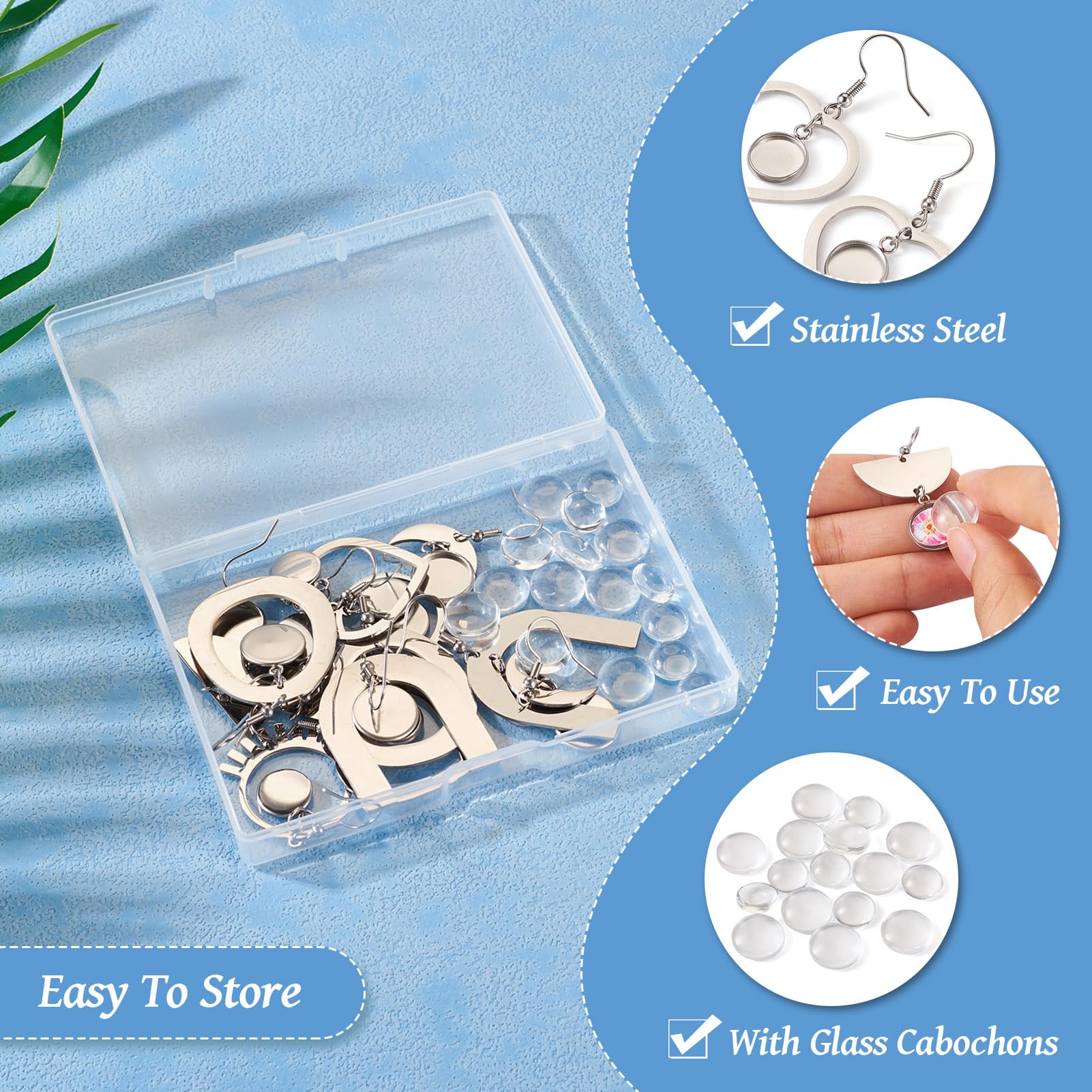 PandaHall Elite - 20 stuks roestvrijstalen hangers, 304 instellingen, cabochon met cabochons van transparant glas, ovale hangers voor het maken van doe-het-zelf sieraden
