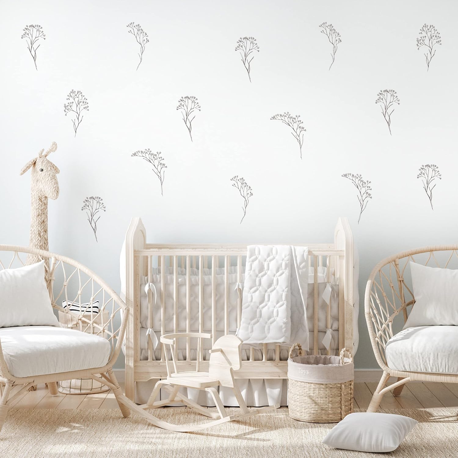 Set of 12 Brown Floral Peel and Stick Wall Decals
