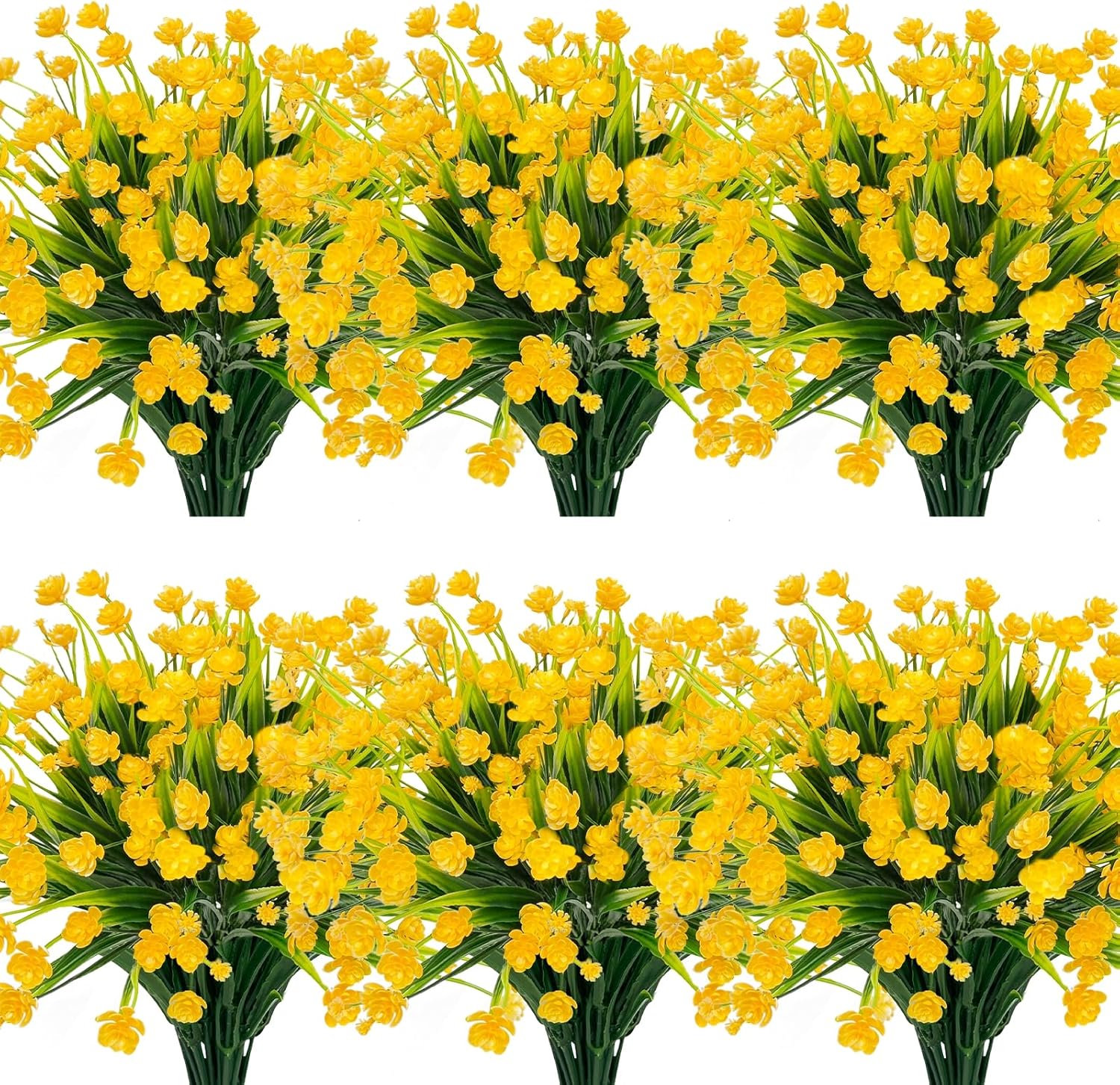 TURNMEON 12 Bundles Artificial Flowers for Outdoors Spring Decor, Realistic UV Resistant Fake Plants Faux Plastic Flowers for Outside Planter Home Gardens Porch Yards Cemetery Summer Decor(Yellow)