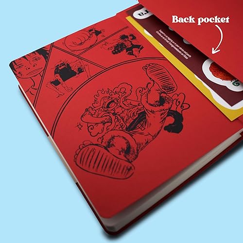 Miniatura 3 de Onigiri Notebooks Drop 4 diario de cuero vegano A5 Harcover inspirado en Luffy (rojo) de una pieza, paquete de calcomanías gratis, cuadrícula de
