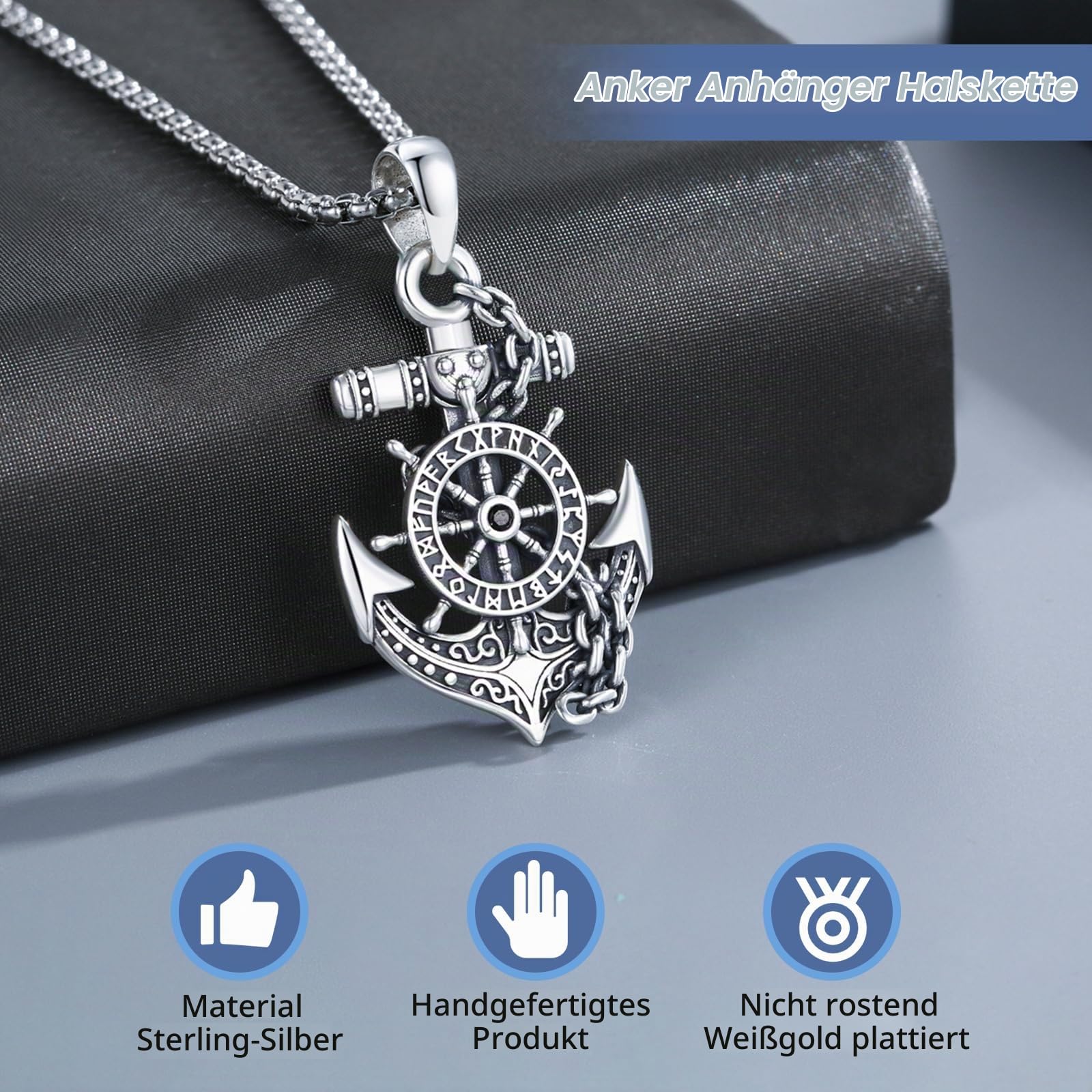 Nautische Anker Halskette 925 Sterling Silber für Herren | Maritimer Schmuck, Geschenk zu Geburtstag, Weihnachten, Vatertag, Ostern und Jahrestag