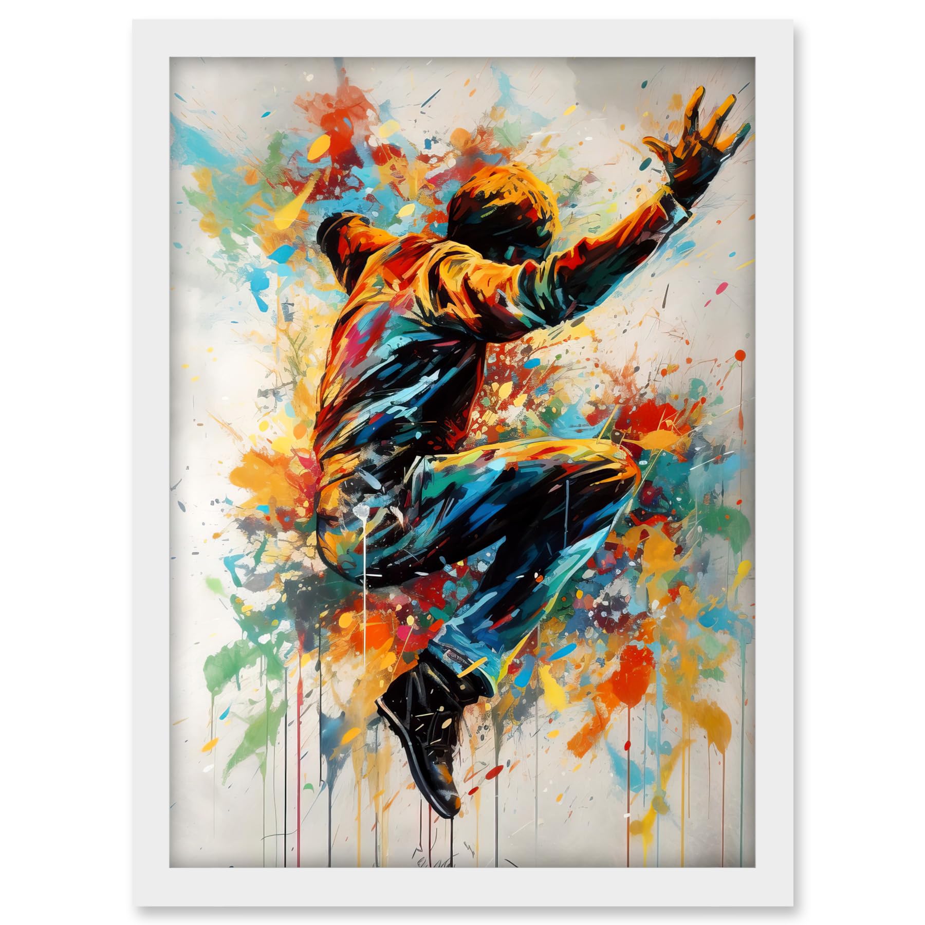 Artery8 Freestyle Dancing Street Dance Vibrant Paint Splat Artwork Framed A3 Wall Art Print