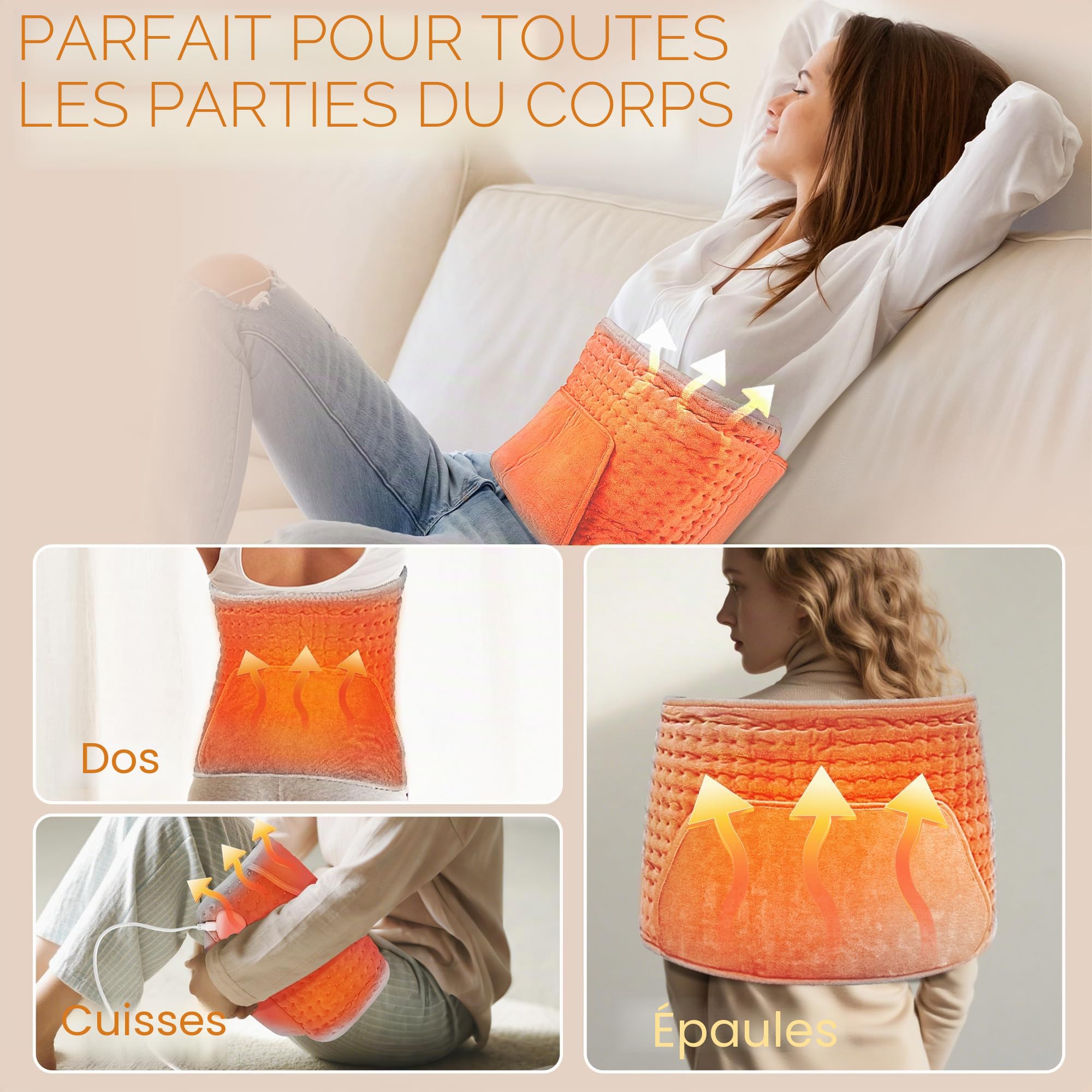 KingSom Ceinture Chauffante Lombaire avec Poche de Chauffe Main, Coussin Chauffant Électrique 125 x 30 cm, 10 Niveaux de Température et 4 Timers, Ceinture Chauffante pour le Dos, le Ventre, la Taille
