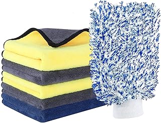 ANGNYA Car Wash Microfibre Car Cleaning Cloths and Mitt, Car Cleaning Microfiber Kit With Large Car Microfiber Cleaning Cloths, Car Microfiber Cleaning Cloths, car drying towels, Car Wash Mitt