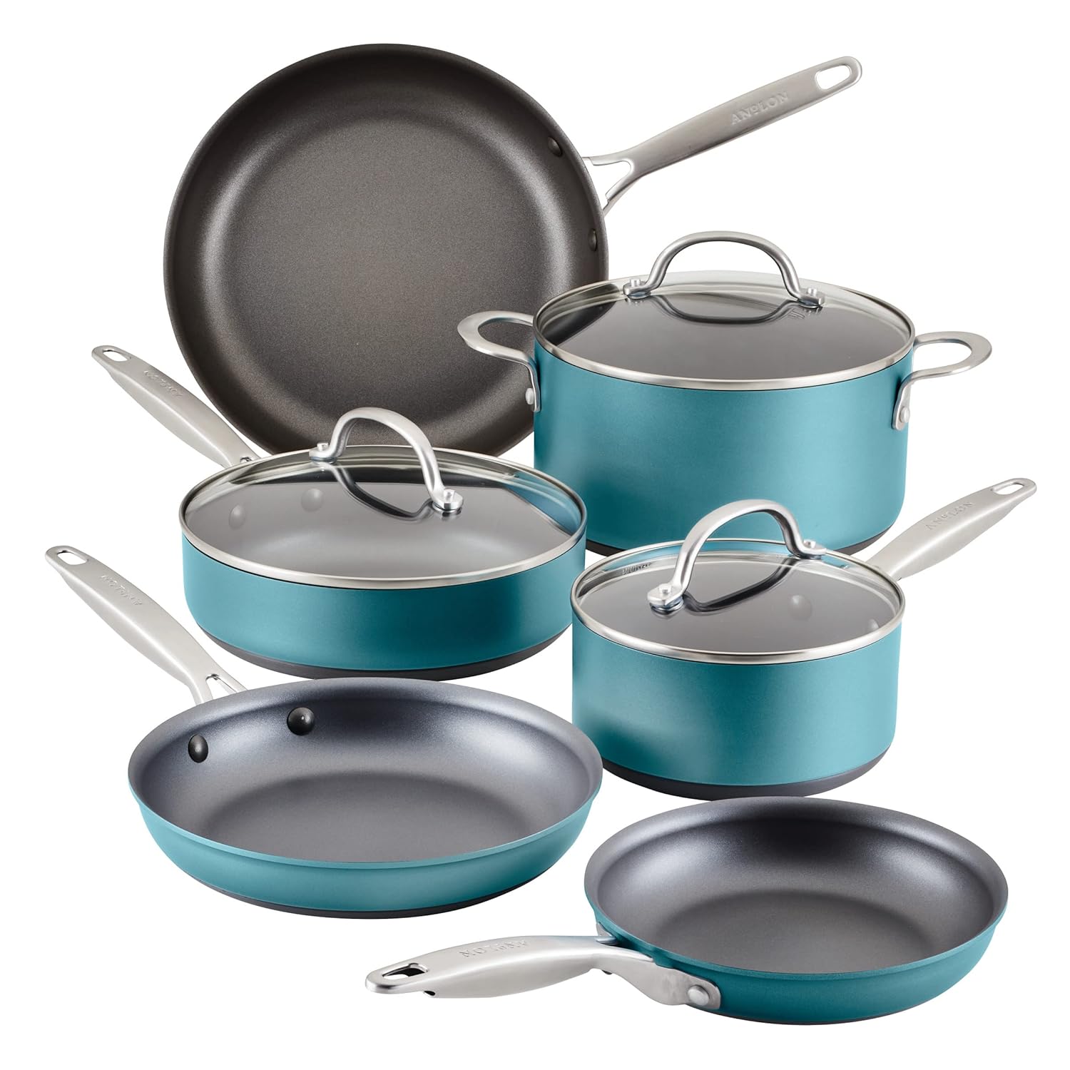 Anolon Achieve Hard Anodized Nonstick Cookware Pots and Pans Set 9 Piece - Teal