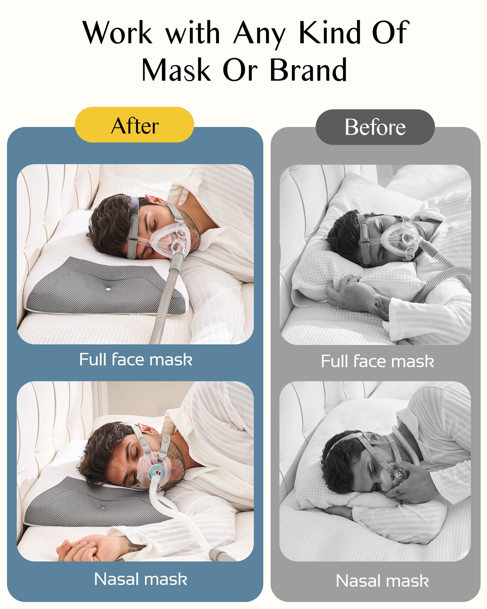 Almohada CPAP Ortopédica Cervical Espuma Viscoelástica, Almohada Apnea del Sueño Ergonómica con Ranuras Laterales Ensanchadas Reducen Presión Mascarilla y Fugas Aire, Funda Transpirable Fresca