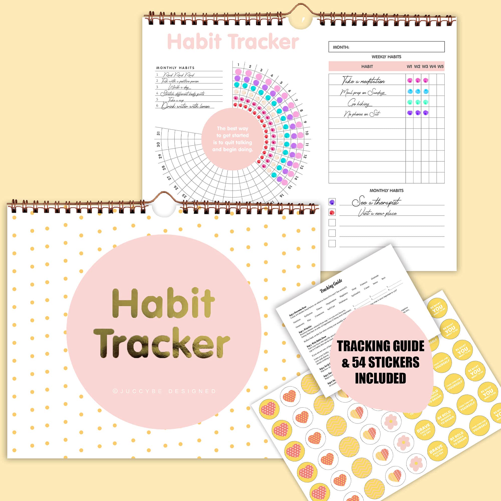 Amazon.com : Habit Tracker Calendar - Daily, Weekly & Monthly Goal Tracking Planner, Journal Notepad with Gold Spiral Bound & Hanger,To-Do Checklist, Undated 12 Months, 8 amazon-com-habit-tracker-calendar-daily-weekly-monthly-goal-tracking-planner-journal-notepad-with-gold-spiral-bound-hanger-to-do-checklist-undated-12-months-8-x10-juccybe-polka-dot-collection