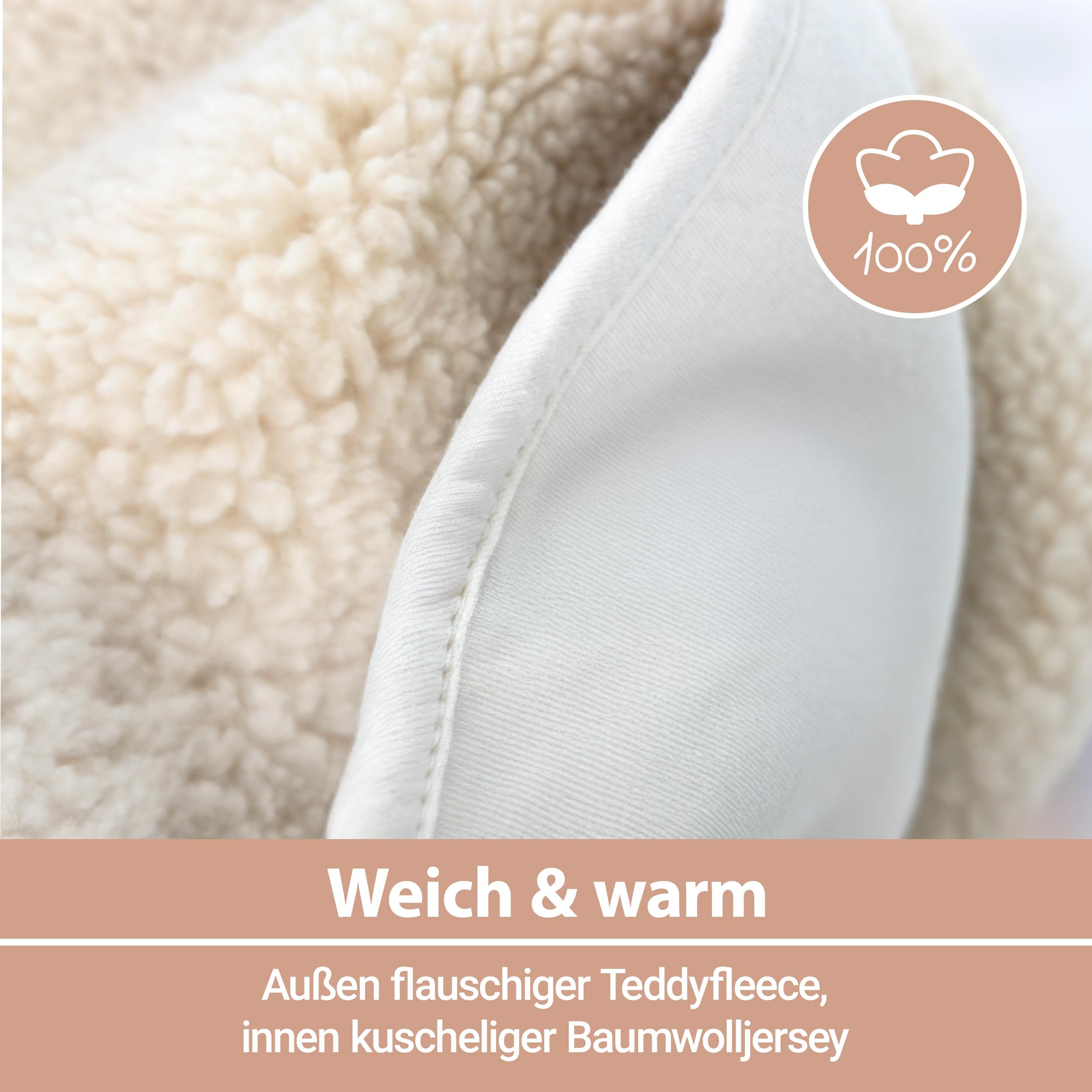Zamboo Baby Einschlagdecke Fluffy Fleece 80x80 cm Oeko-TEX Zertifiziert mit Öhrchen & Gurtschlitzen Beige