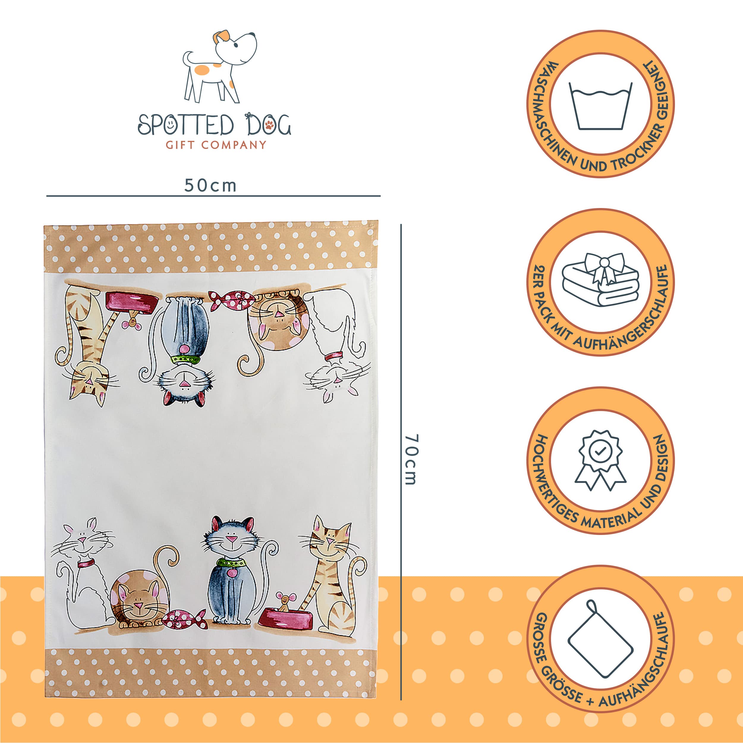 SPOTTED DOG GIFT COMPANY - 2er Set Geschirrtücher Küchentücher Trockentücher Küche aus 100% Baumwolle 50 x 70 cm, niedliches Katzen-Motiv Katze Geschenk für Katzenliebhaber und Köche