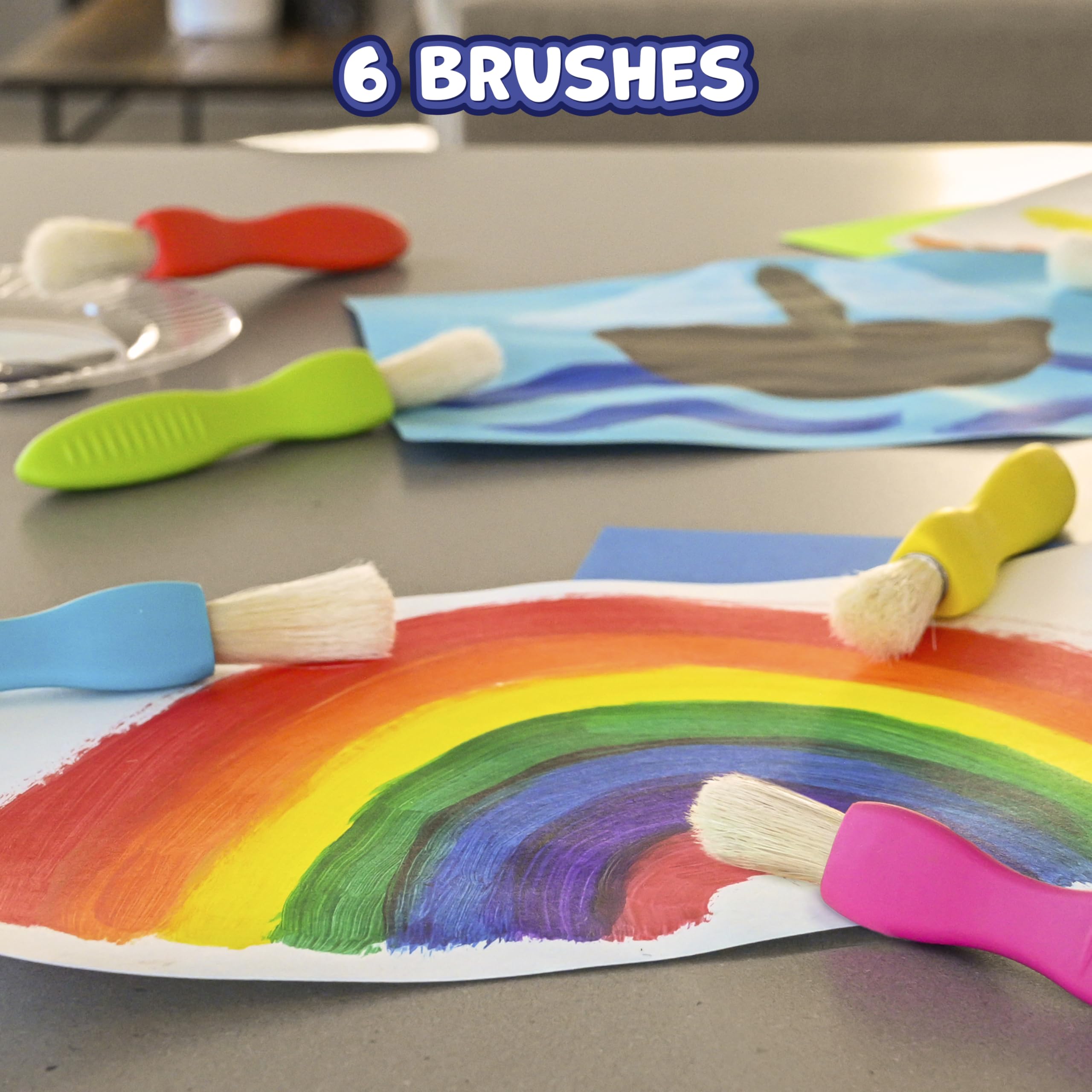 Toddler Paint Brushes - 6 Bright Colors -2