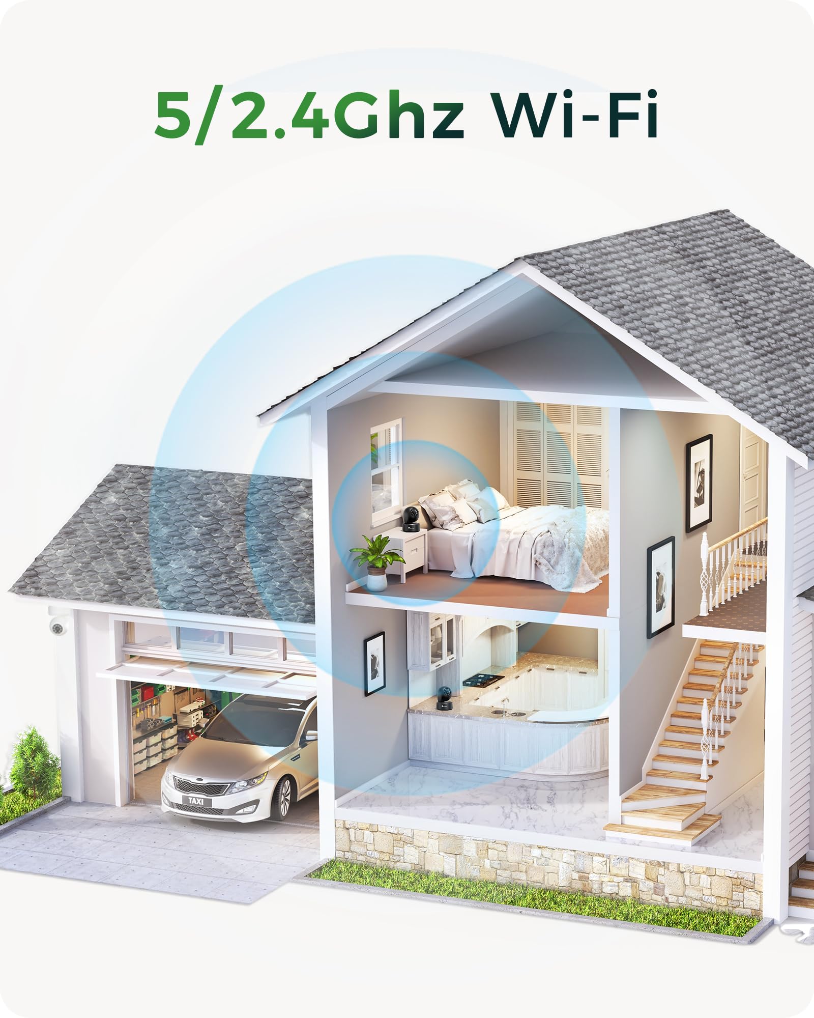 Ctronics 4K Caméra Surveillance WiFi Intérieure, Suivi Auto, Détection AI Humain/Animal, WiFi 2.4/5GHz, Cloud & 256Go TF, FTP/NVR/NAS, Vision Nocturne, 24/7, Smartphone & PC PTZ, 355° Pan/120° Tilt