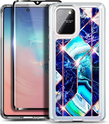 NZND Funda para Samsung Galaxy S10 Lite (2020) con protector de pantalla de vidrio templado (cobertura completa), acabado brillante y elegante,
