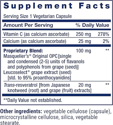 Miniatura 3 de Life Extension Extracto de semilla de uva, vitamina C, calcio, resveratrol, polifenoles, salud cardiovascular, protección antioxidante, sin gluten,