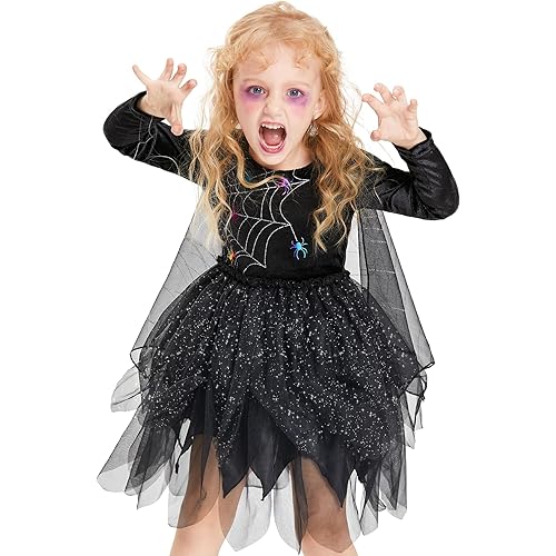 IKALI Black Witch Costume for Kids, Classic Black Witch Dress up for Girls Toddlers