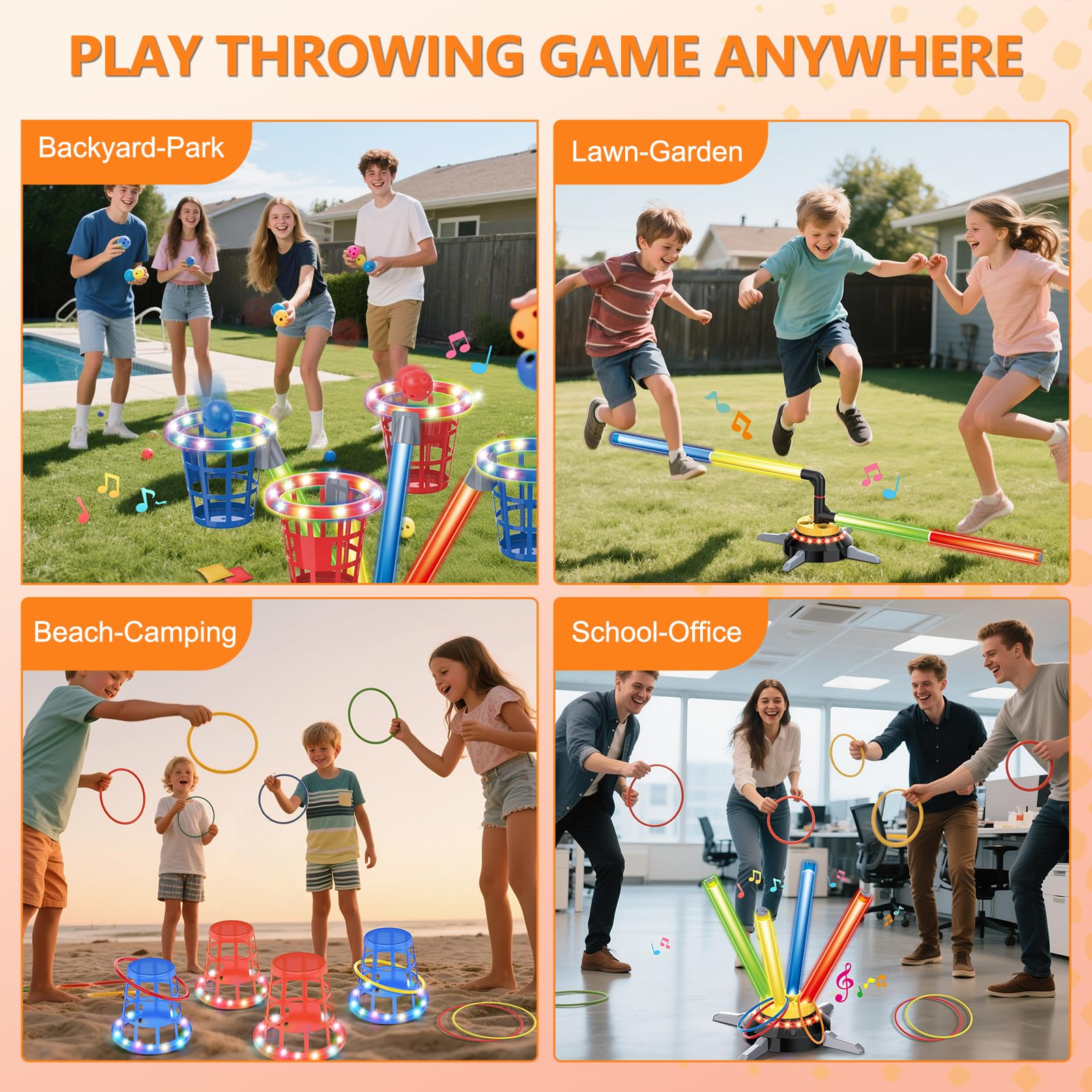 TERRAMUS 3-in-1 Ringwurfspiel mit Sandsäckchen für Kinder, wiederaufladbares Hüpfspiel mit Musik Licht, elektrischer Drehteller, Sandsäckchen Ringen, Indoor Outdoor Sportspielzeug für Jungen Mädchen