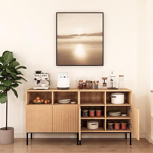 Miniatura 8 de Juego de 2 armarios de almacenamiento estriados Oxford, aparador de buffet con puertas, consola decorativa para sala de estar, comedor, entrada,