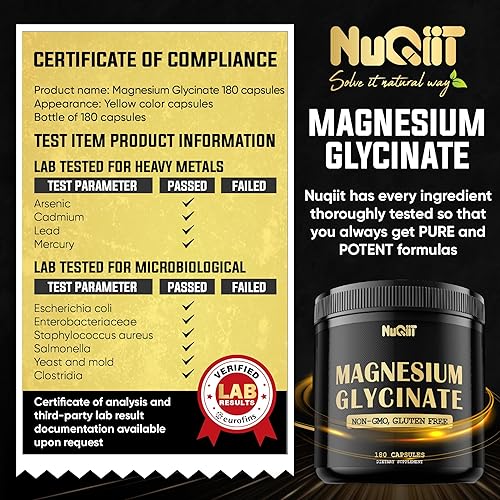 Miniatura 9 de Glicinato de magnesio de 500 mg con suplemento de compuesto de magnesio elemental 18% puro, 180 cápsulas, poderosos beneficios para apoyar la salud
