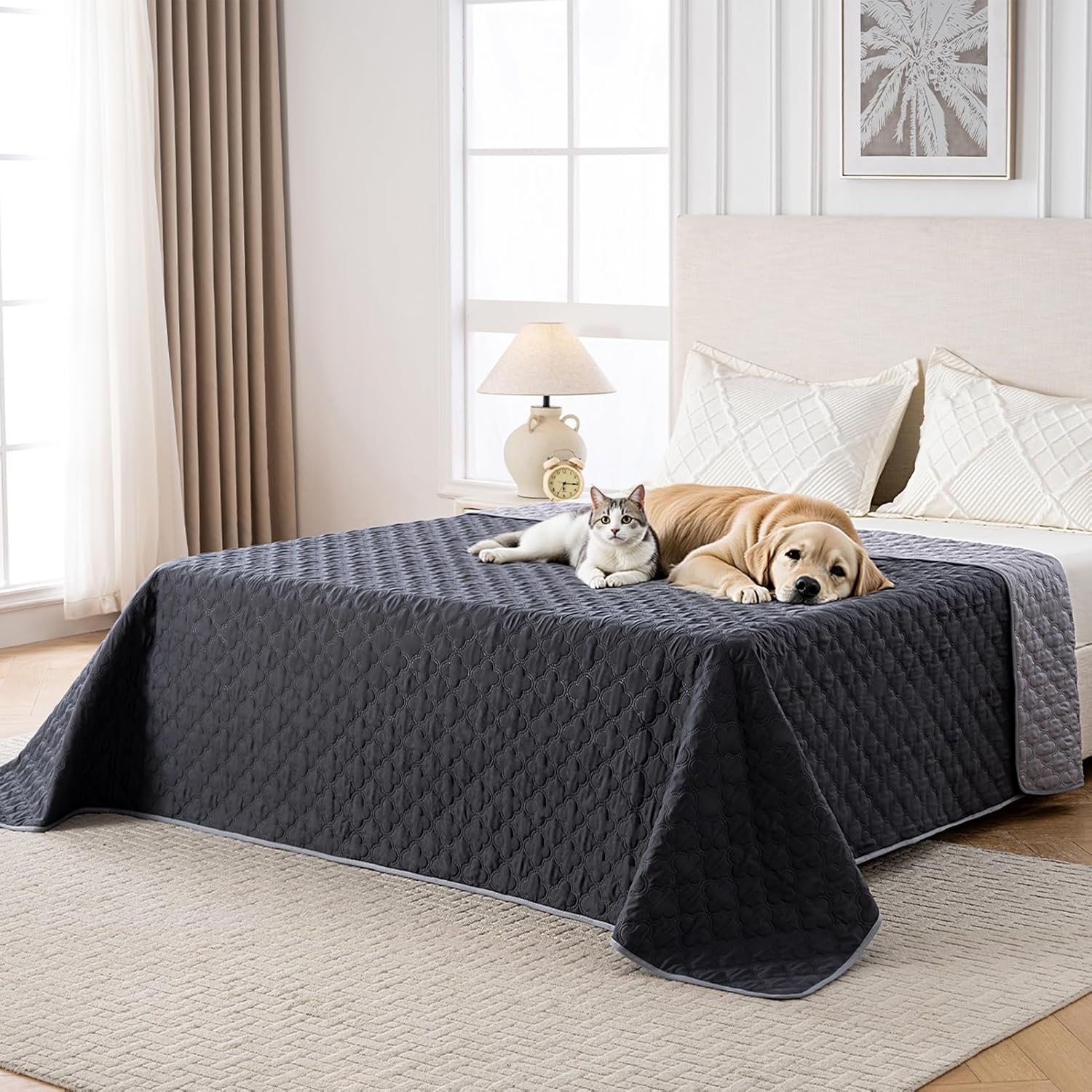 100% Double-Sided Waterproof Blanket, Couch Cover for Dogs Washable, Reversible Dog Bed Cover.(Dark&Light Grey, 82 X 102 Inch - 1 Pack)