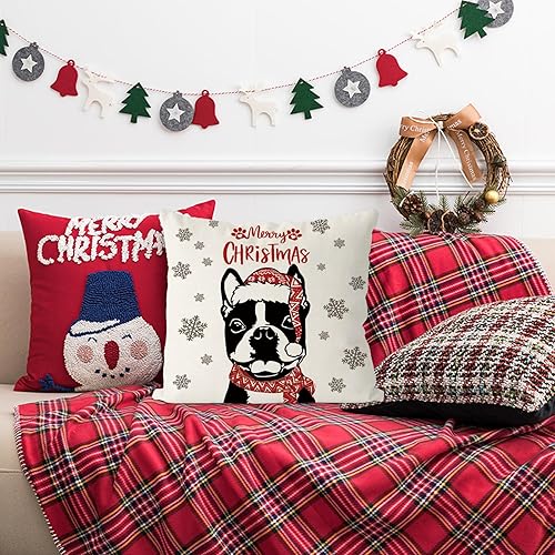Miniatura 5 de GAGEC Fundas de almohada de Navidad de 18 x 18 pulgadas, fundas de almohada de perro Boston Terrier, fundas de almohada de invierno para Navidad,