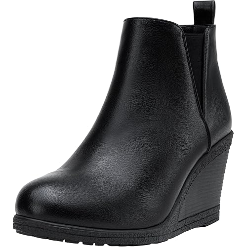 Vepose Women's 9678 Wedge Ankle Boots, 3 inches Wedge Heel Chelsea Booties with Side Zipper for Ladies