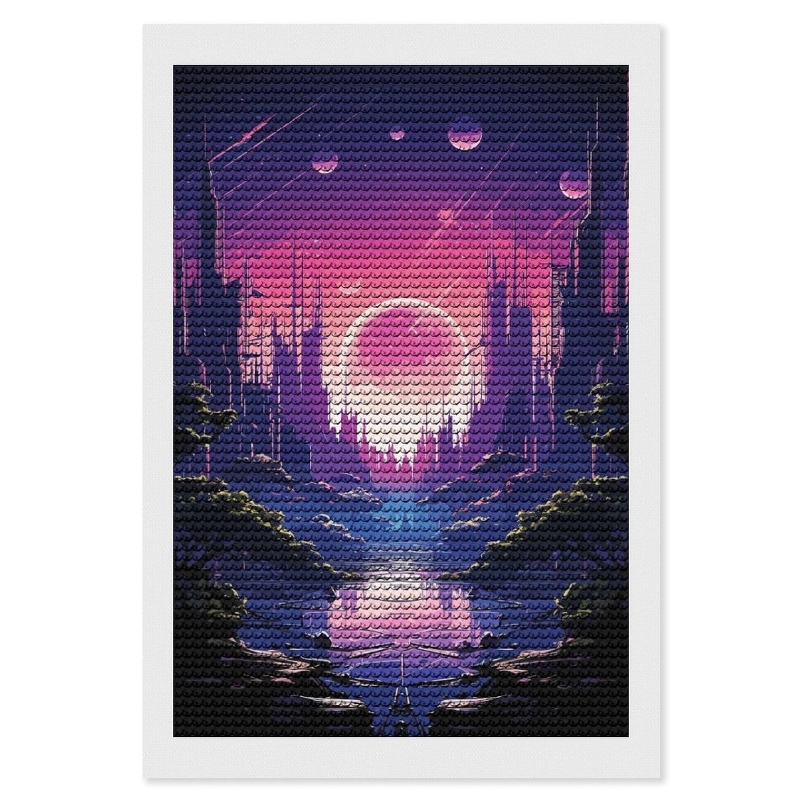 Junmoney Anime City Moonrise Diamond Painting Canvas Set 8"x12", Full Kit Included, Calming Craft to Unwind, Farmhouse Decor, Christmas Gift
