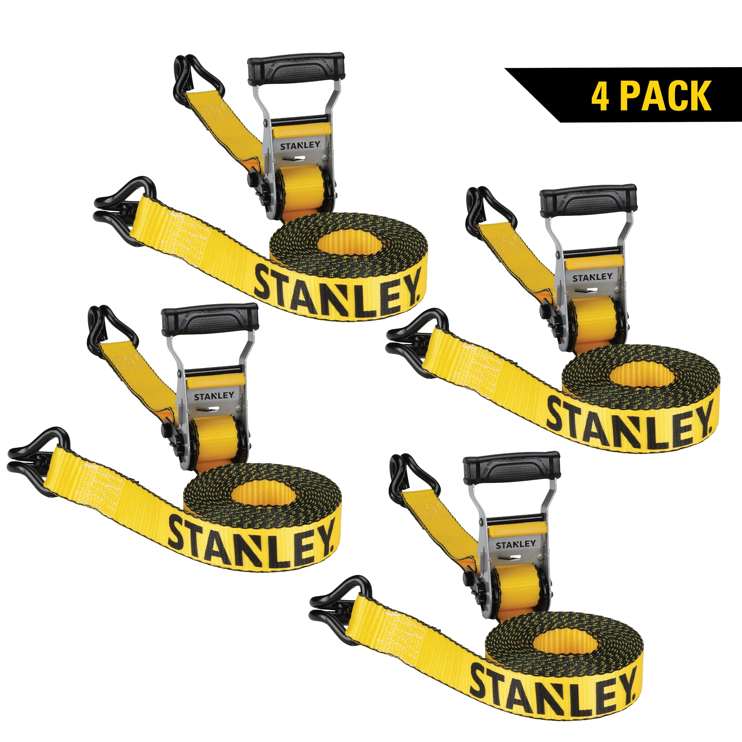 STANLEY S50002-2 - Correas de trinquete Resistentes de 1.5 Pulgadas x 16 pies (Resistencia a la Rotura de 5 Libras), Paquete de 4