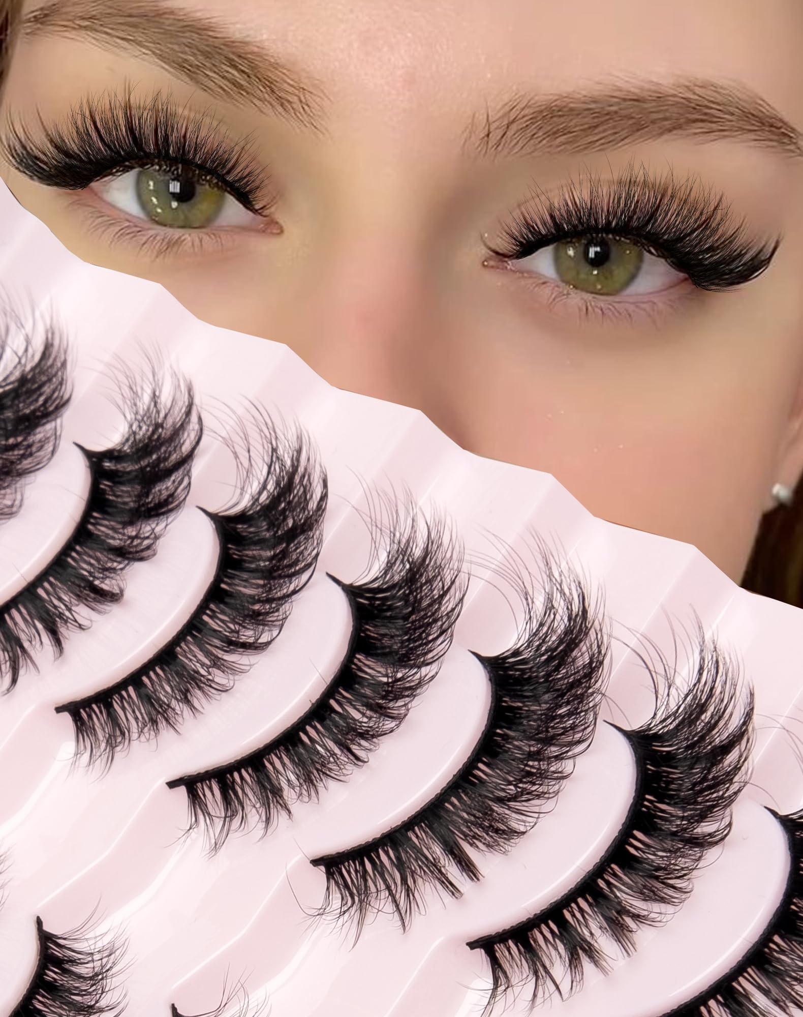 Onlyall Lashes Mink False Eyelashes Natural Wispy Lashes Soft Faux Mink Lash Fluffy False Lashes 16MM A04