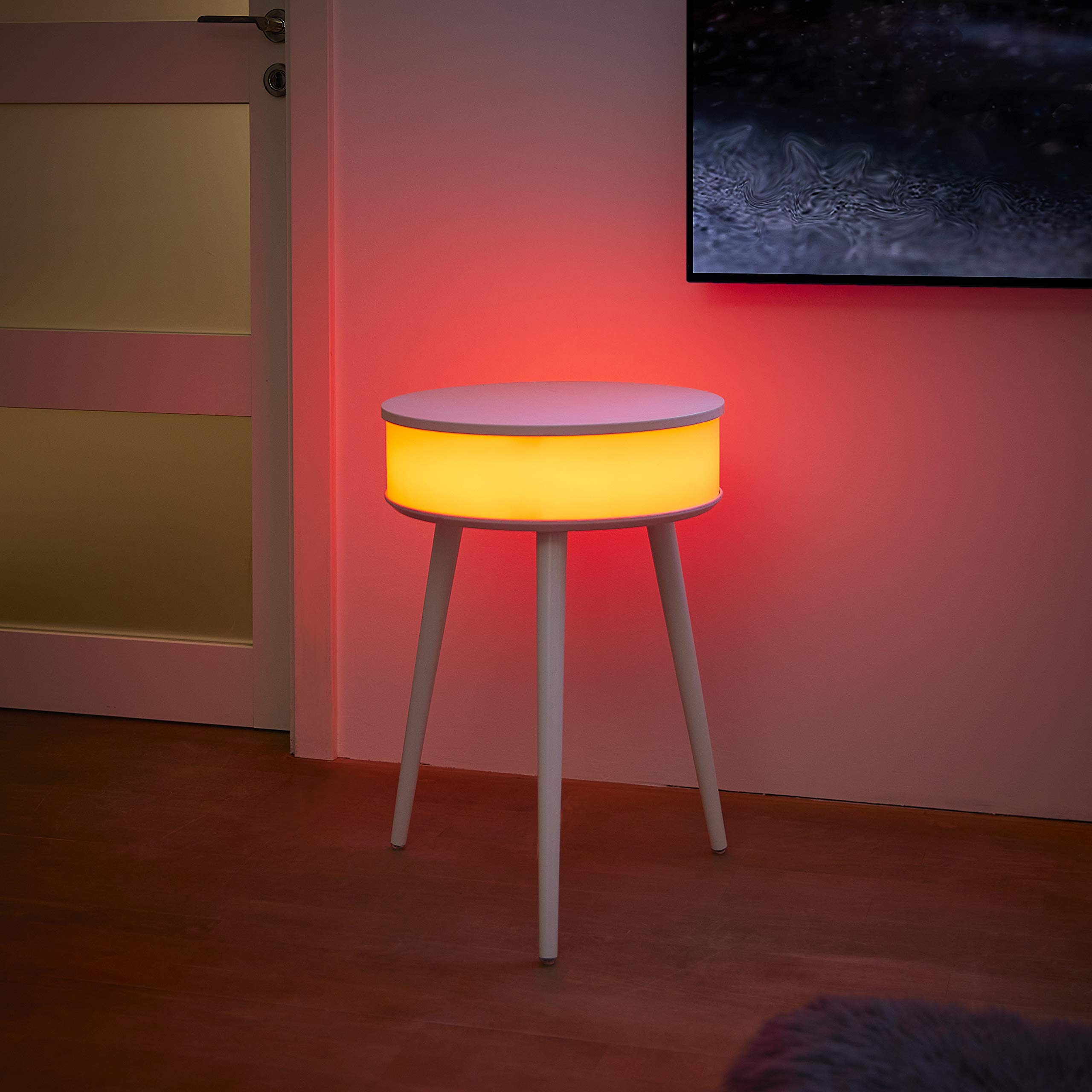 Northpoint Tragbarer Aufladbarer LED Tisch mit Licht und Bluetooth Lautsprecher mit Farbwechsel und Wireless Charger Weiß