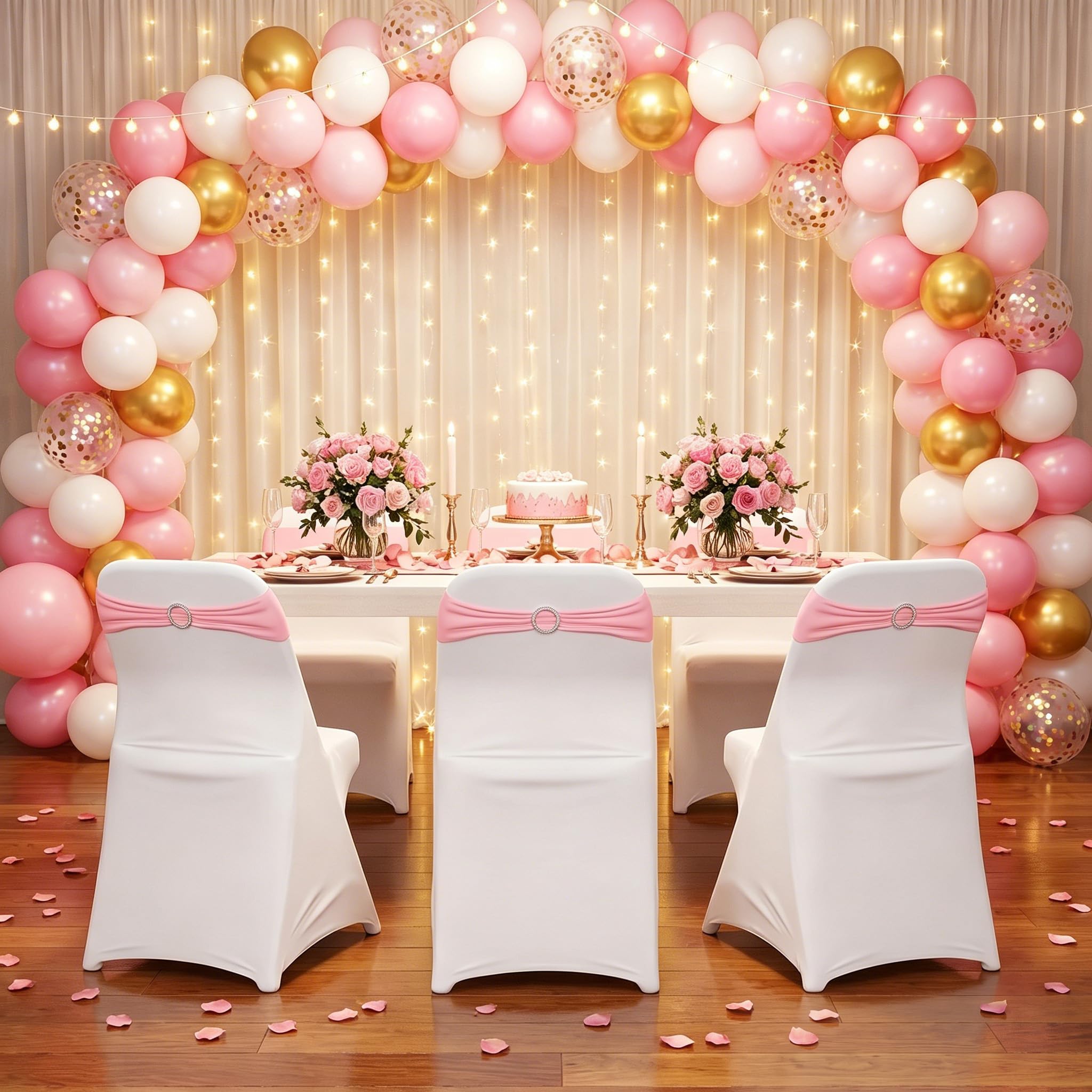 NAIZY 30 Stück Stuhlschleifen Stretch-Elastik Stuhlhussen mit Diamant Schnalle Polyester Stuhl Deko Hochzeit für Bankette, Geburtstage (Rosa)