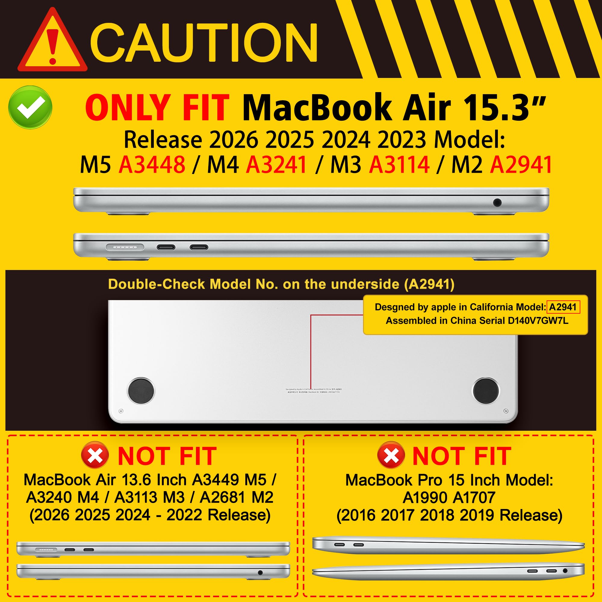 May Chen Compatible con MacBook Air 2024/2023 de 15 pulgadas M3 A3114 / M2 A2941, funda rígida de plástico impreso para MacBook Air 15.3 Liquid Retina Diaply Touch ID, lazo negro cristal