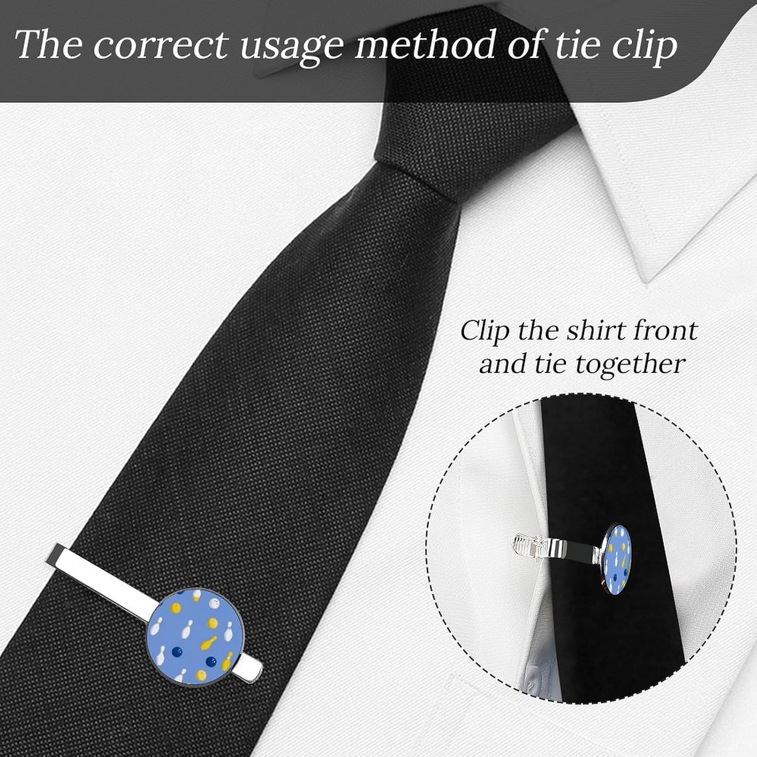 Bowling Pins Balls Funny Tie Clip for Men Necktie Metal Tie Bar Pinch Clasp for Wedding Anniversary Business