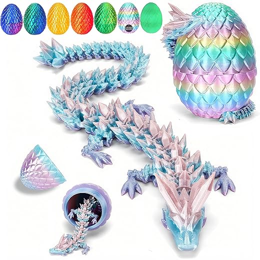 3D Printed Dragon 28.5 cm, Dragon Egg with Upgrade, Shatterproof, Reinforced Dragon Joints, Safe and Environmentally Friendly Material, Easter Gifts Children (Rainbow Colours)