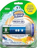 Scrubbing Bubbles Fresh Gel Toilet Cleaning Stamps Citrus Scent - Prevents Limescale & Rings, Hands-Free Freshness Up to 12 Days, 6 Stamps + Dispenser