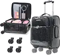 Mala de mão expansível de 50 cm com rodas destacáveis, aprovada por companhias aéreas de 55 x 35 x 23 cm, abertura superior, pequena mala de viagem com rolamento, revestimento de poliuretano