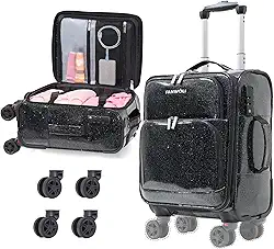 Mala de mão expansível de 50 cm com rodas destacáveis, aprovada por companhias aéreas de 55 x 35 x 23 cm, abertura superior, pequena mala de viagem com rolamento, revestimento de poliuretano