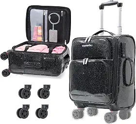 Mala de mão expansível de 50 cm com rodas destacáveis, aprovada por companhias aéreas de 55 x 35 x 23 cm, abertura superior, pequena mala de viagem com rolamento, revestimento de poliuretano