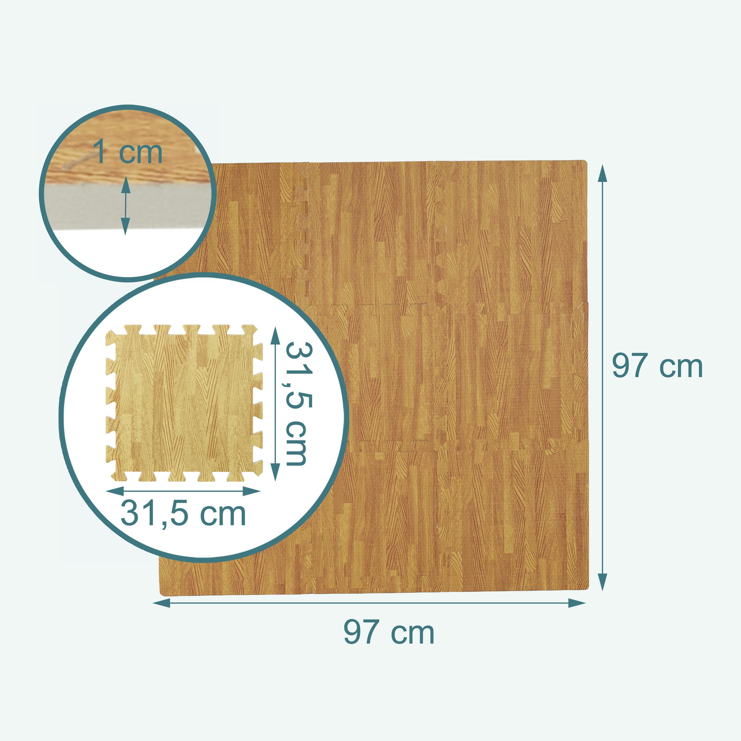 Relaxdays 9 tappetini puzzle per sport e fitness, schiuma EVA, senza BPA, effetto legno, diversi colori
