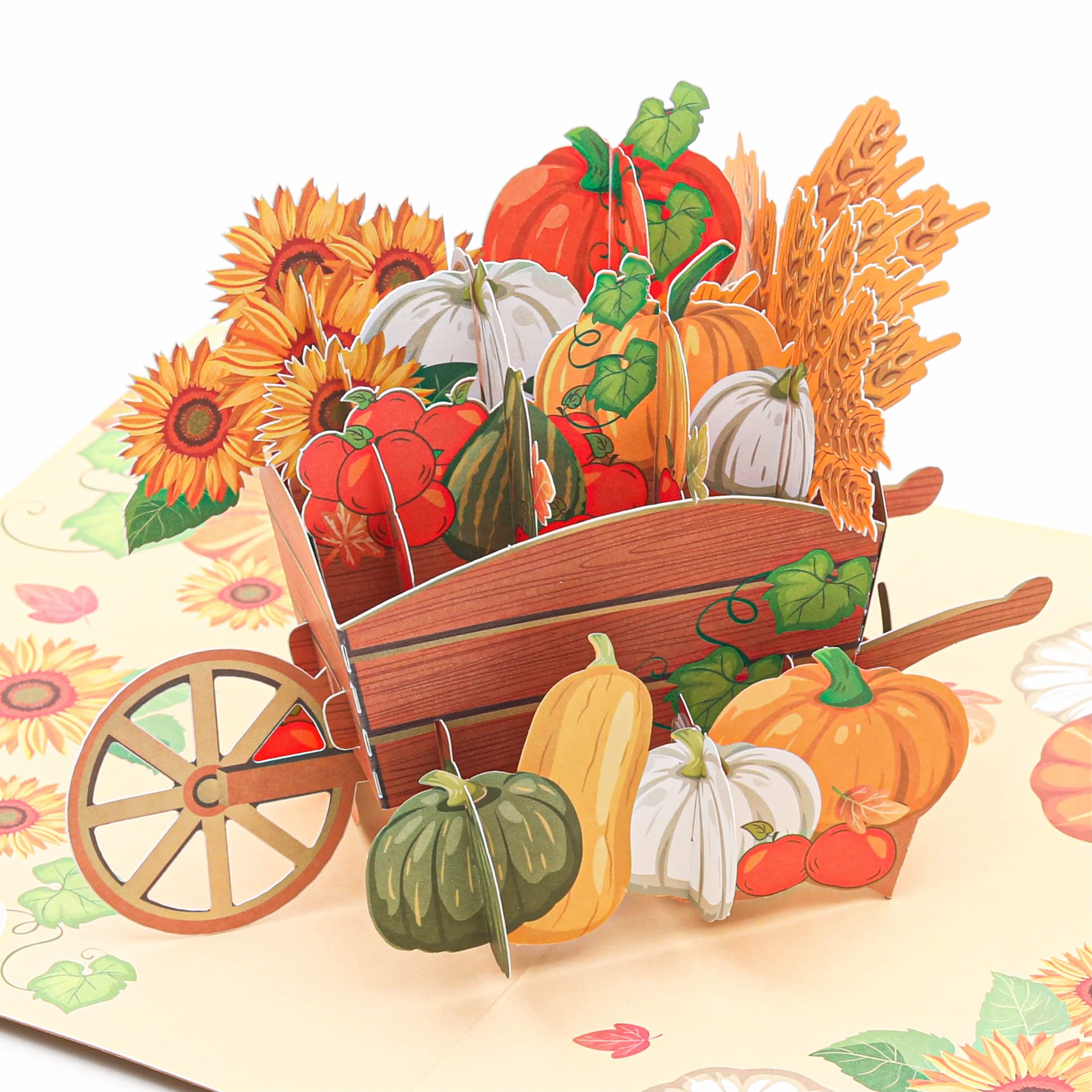 LiifPumpkin Wagon Harvest Fall 3D Greeting Pop Up Card, Thanksgiving Card, Autumn, Halloween, Sunflower - For Family, Parents, Grandma, Women, Mom | With Message Note & Envelop…