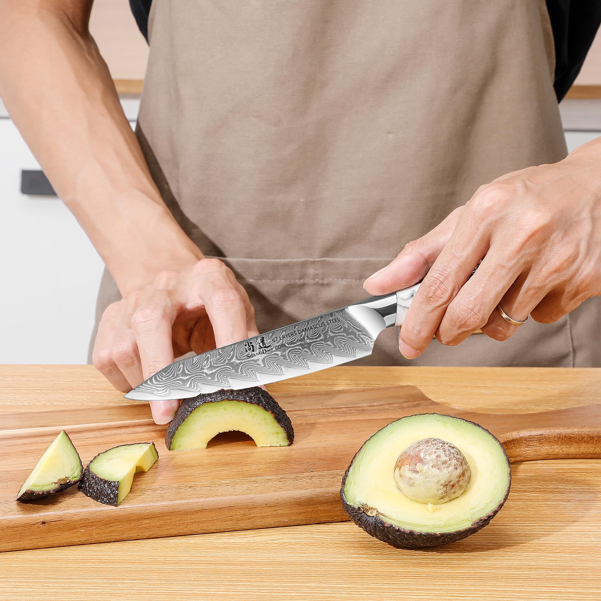 SHANGDAO Couteau de Cuisine 13 cm, Couteaux d'office pour Fruits et légumes tranchants, Acier damas forgé avec Manche en résine