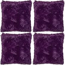 Adore 4 x Long Pile Super Soft and Cuddly Shaggy 17x17 (43x43cm) Cushion Cover, Purple