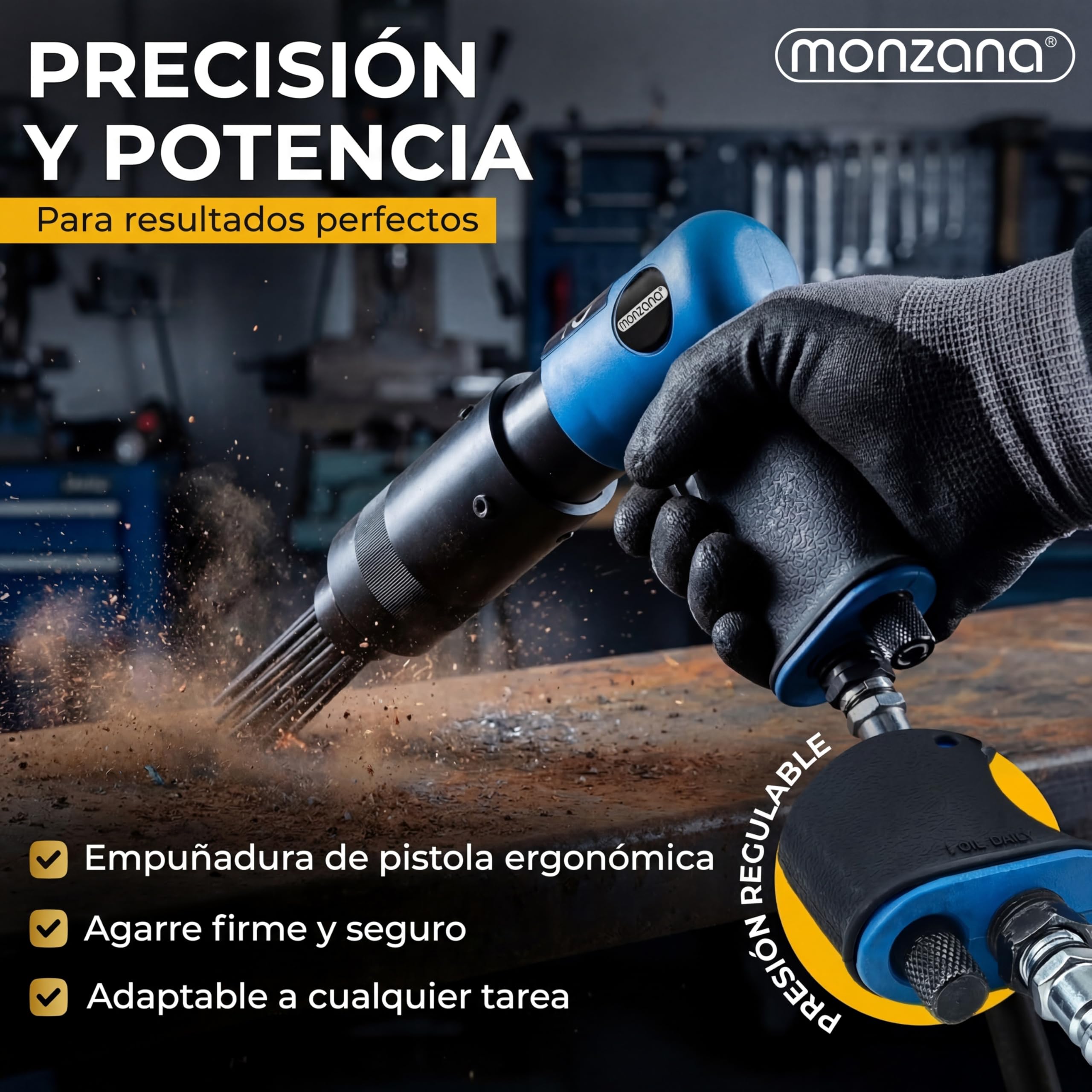 MONZANA® Escalador Neumático de Agujas de Mano Elimina Óxido Pintura Herramientas Neumáticas 19 Agujas