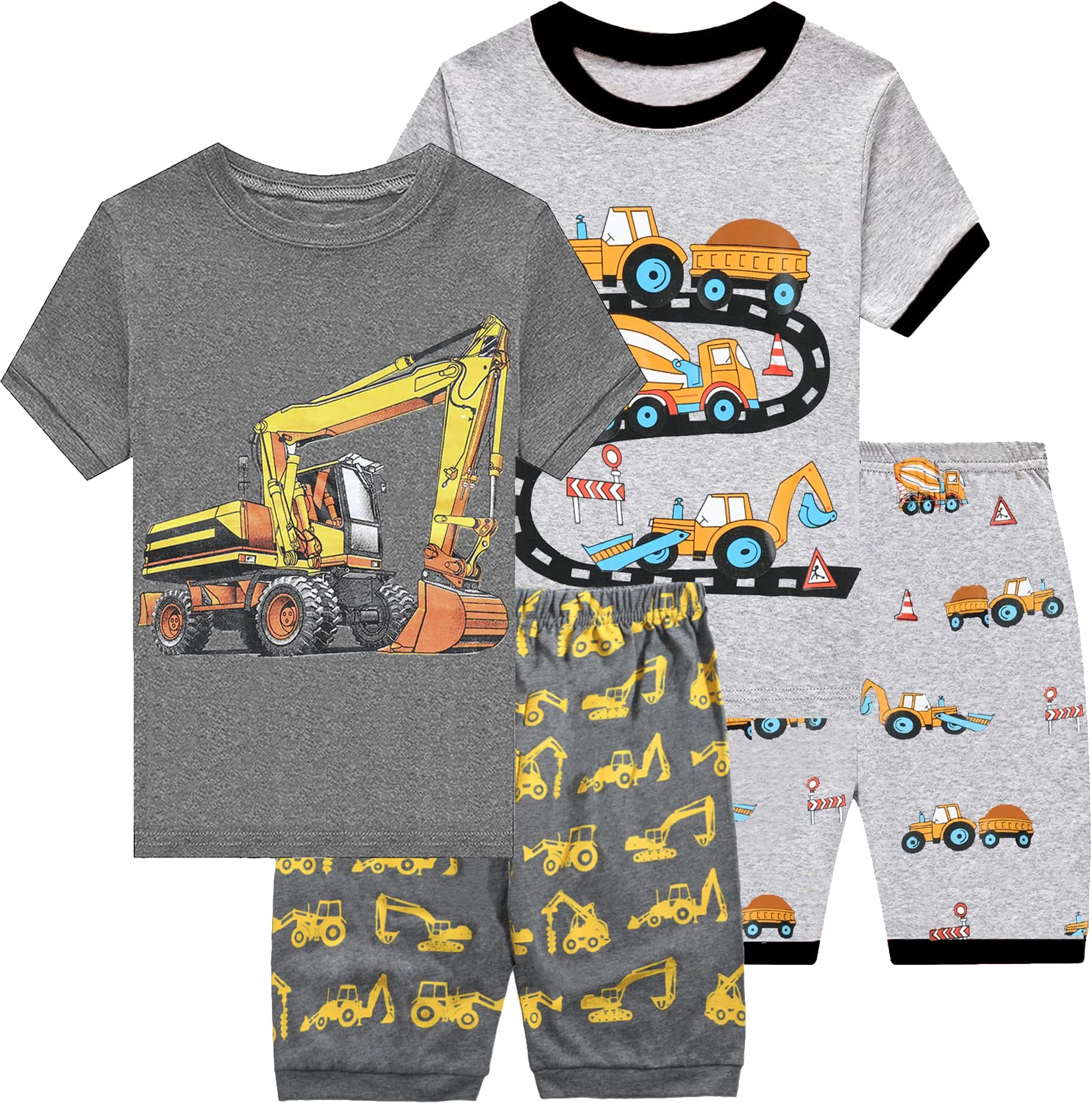 Little Hand Pigiama corto per bambini, 100% cotone, pigiama corto per ragazzo, camion, pigiama estivo, taglia 2-7 T